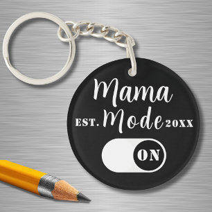Mama Mode ON Keepsake, Est Year, Custom Mum Black  Key Ring
