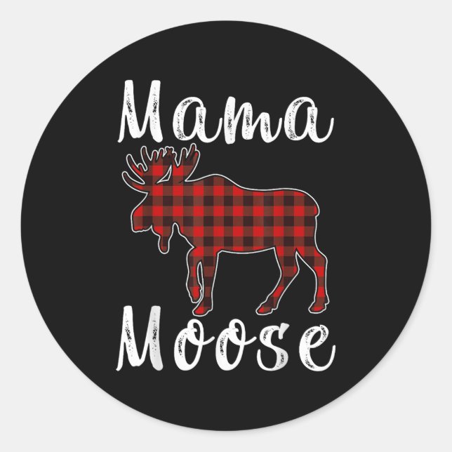 Mama Moose Family Christmas Pajama Red&amp; Black  Classic Round Sticker (Front)