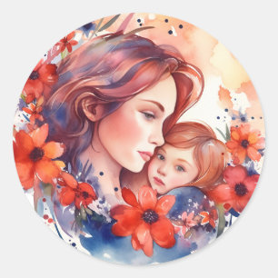 Mama Mother's Day  Beautiful woman Mother with kid Classic Round Sticker