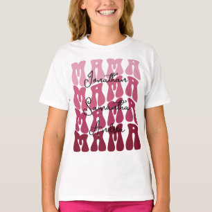 Mama Mother's Day Custom Kids Names Groovy Retro T-Shirt