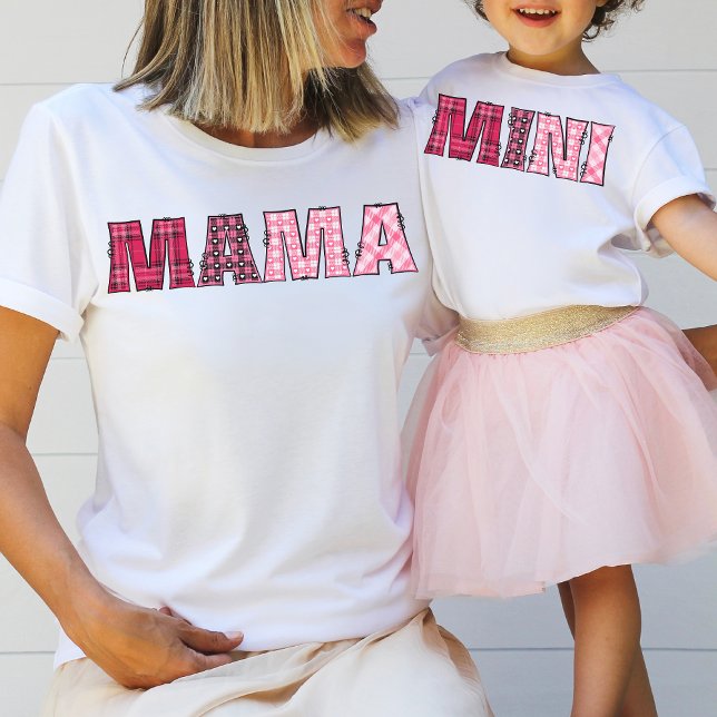 Mama Mum Cute Whimsical Rustic Pink Plaid Letters T-Shirt (Creator Uploaded)