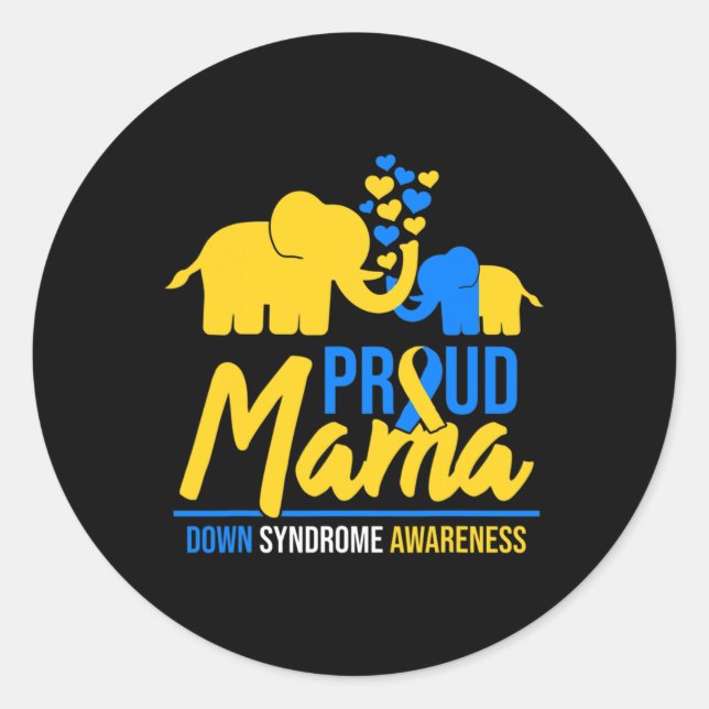 Mama Mum Down Syndrome Awareness Day Cute Elephant Classic Round Sticker (Front)