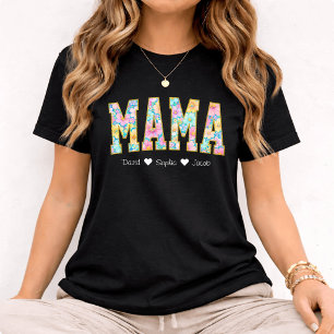 Mama Mum Floral With Kids Names Mother's Day T-Shirt