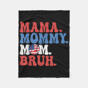 Mama Mummy Mum Bruh Baseball Mum Funny 4th Of July Fleece Blanket
