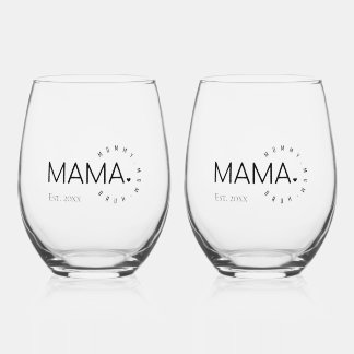 MAMA Mummy Mum Bruh Est. 20xx Drinkware Set Stemless Wine Glass