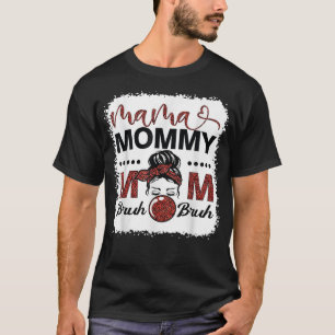 Mama Mummy Mum Bruh Mum Life Leopard Messy Bun T-Shirt