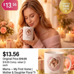 Mama — My First Home   Mother & Daughter Floral Tr Coffee Mug