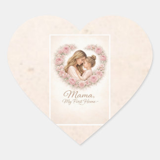Mama — My First Home | Mother & Daughter Floral Tr Heart Sticker