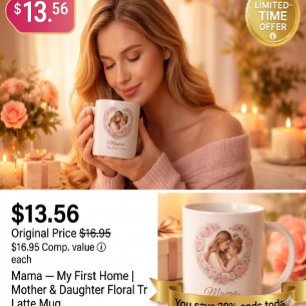 Mama — My First Home Mother & Daughter Floral Tr Large Coffee Mug