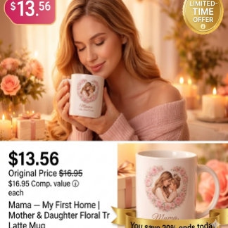 Mama — My First Home | Mother & Daughter Floral Tr Large Coffee Mug