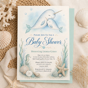 Mama Narwhal Snuggle Baby Shower Invitation 