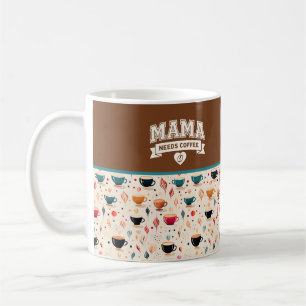 MAMA Needs Coffee Brown White Heart Coffee Bean Mug
