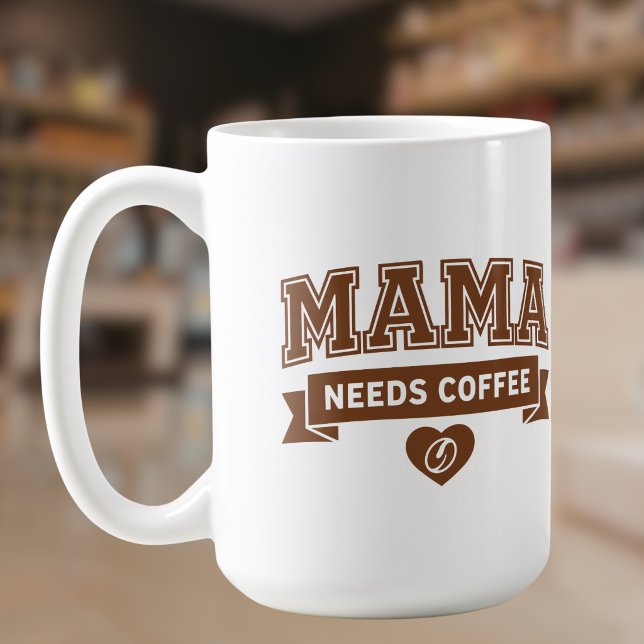 MAMA Needs Coffee Brown White Heart Coffee Bean Mug (Creator Uploaded)