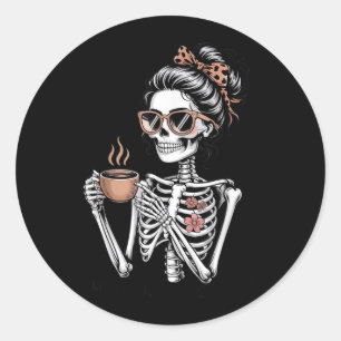 Mama Needs Coffee Funny Skeleton Halloween Coffee Classic Round Sticker