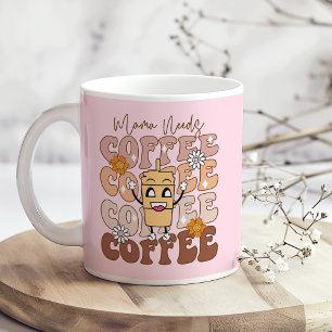 "Mama Needs Coffee" Retro Pastel Floral Coffee Mug