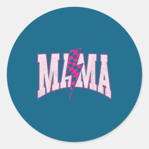 Mama Nk Lightning Bolt Checkered Mom Women Mother' Classic Round Sticker