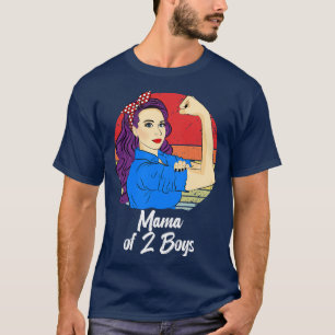 Mama of 2 Boys Vintage Mothers Day Retro Squared B T-Shirt