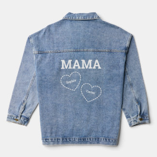 Mama of 2 Hearts Minimal Modern Mum Kids Names Den Denim Jacket