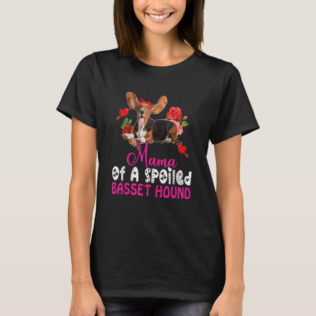 Mama Of A Spoiled Basset Hound Cute Dog Bow Tie Fl T-Shirt (Front)