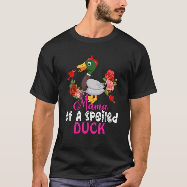 Mama Of A Spoiled Duck Cute Duck Bow Tie Flowers T-Shirt (Front)