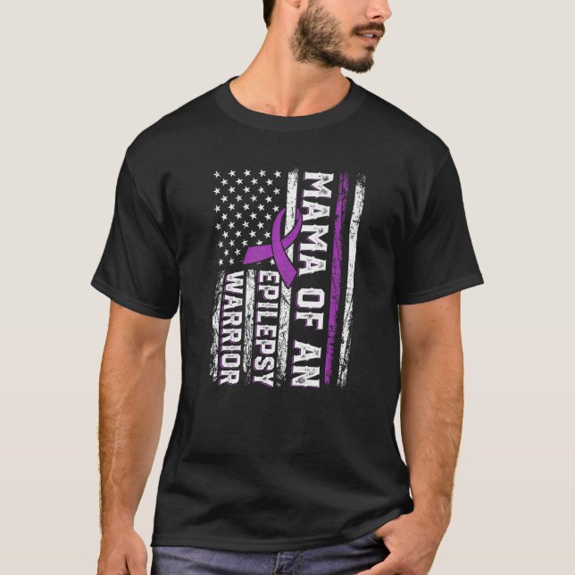 Mama of a Warrior Epilepsy Purple Ribbon Support U T-Shirt (Front)
