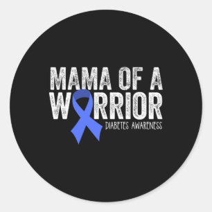 Mama Of A Warrior T1d Mum Diabetic Blue Ribbon Sup Classic Round Sticker