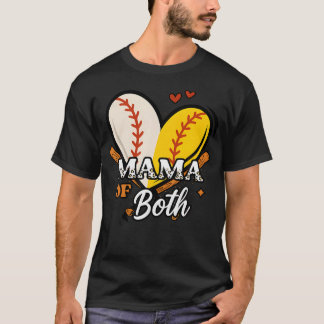 Mama Of Both Baseball Softball Mum Game Day Cute T-Shirt