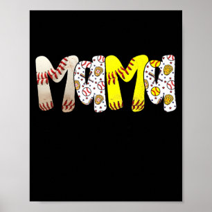 Mama of both baseball softball mum women mother's poster