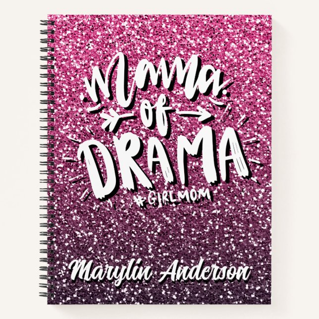 MAMA OF DRAMA CUSTOM GLITTER TYPOGRAPHY NOTEBOOK (Front)