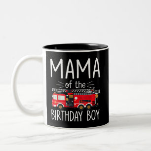Mama of the Birthday Boy Fire Truck Firefighter Fa Two-Tone Coffee Mug