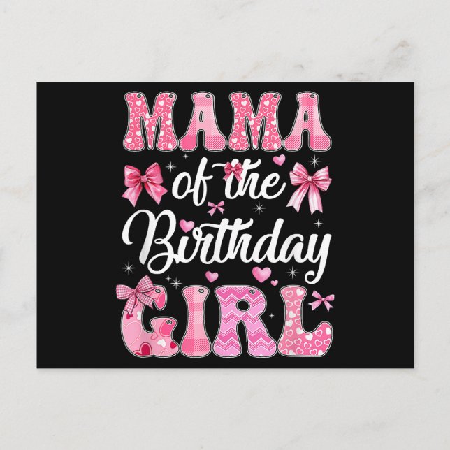 Mama Of The Birthday Girl Family Pink Coquette Bow Postcard (Front)