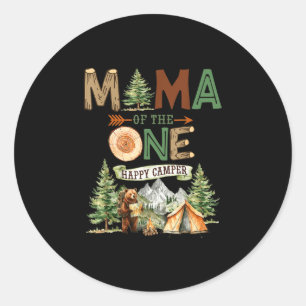Mama of the one happy camper 1st birthday camping classic round sticker