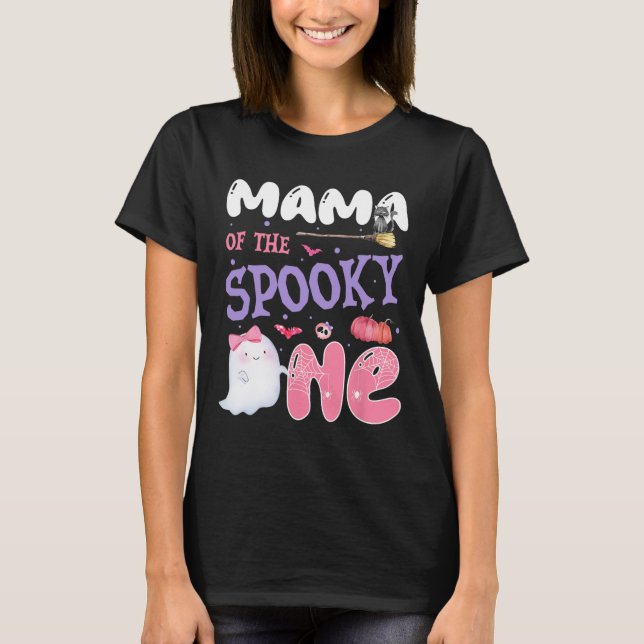 Mama Of The Spooky One 1st Birthday Halloween Pink T-Shirt (Front)