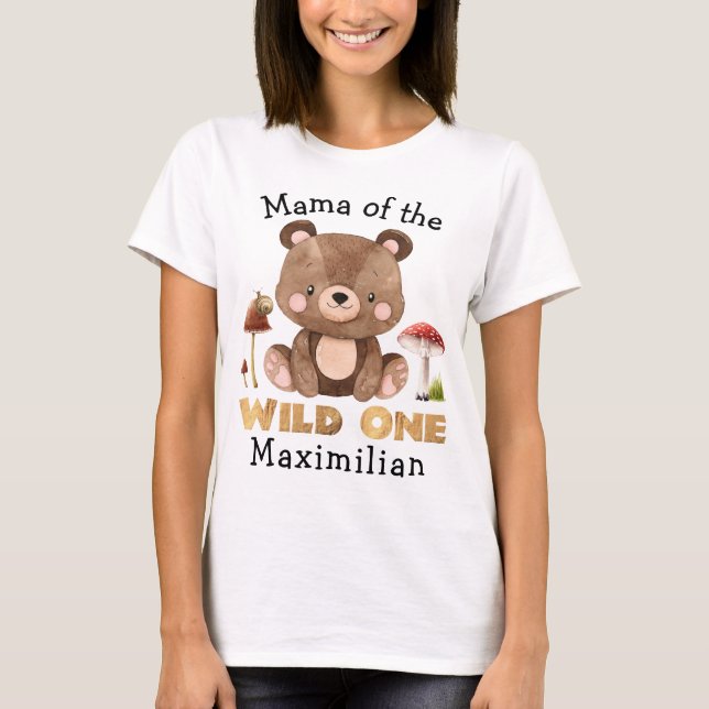 Mama of the Wild One Woodland Bear Birthday T-Shirt (Front)