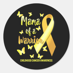 Mama Of Warrior Childhood Cancer Awareness Gold Ri Classic Round Sticker