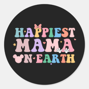 Mama On Earth Retro Groovy Mum Happy Mother's Day Classic Round Sticker