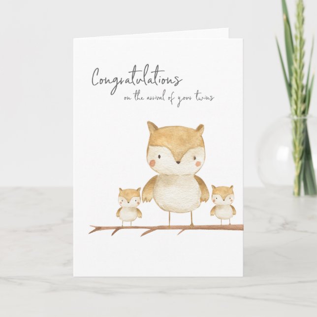 Mama Owl and Twins Card (Front)