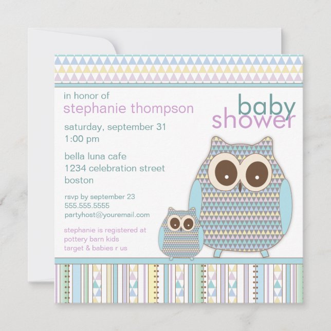 Mama Owl & Baby Owl Boy Baby Shower Invitation (Front)