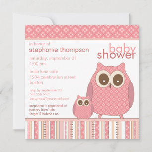 Mama Owl & Baby Owl PInk Baby Shower Invitation
