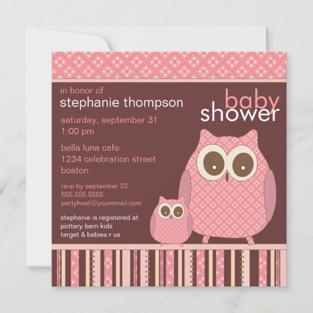 Mama Owl & Baby Owl PInk Baby Shower Invitation (Front)