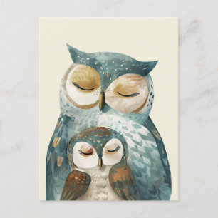  Mama Owl& Owlet  Watercolor Woodland Mother's Day Postcard