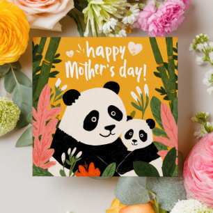 Mama Panda& Cub Cute Colourful Happy Mother's Day  Card
