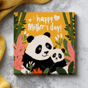 Mama Panda& Cub Cute Wildlife Happy Mother's Day  Ceramic Tile