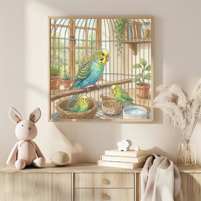 Mama Parekeet and Chicks Nursery Poster (Creator Uploaded)