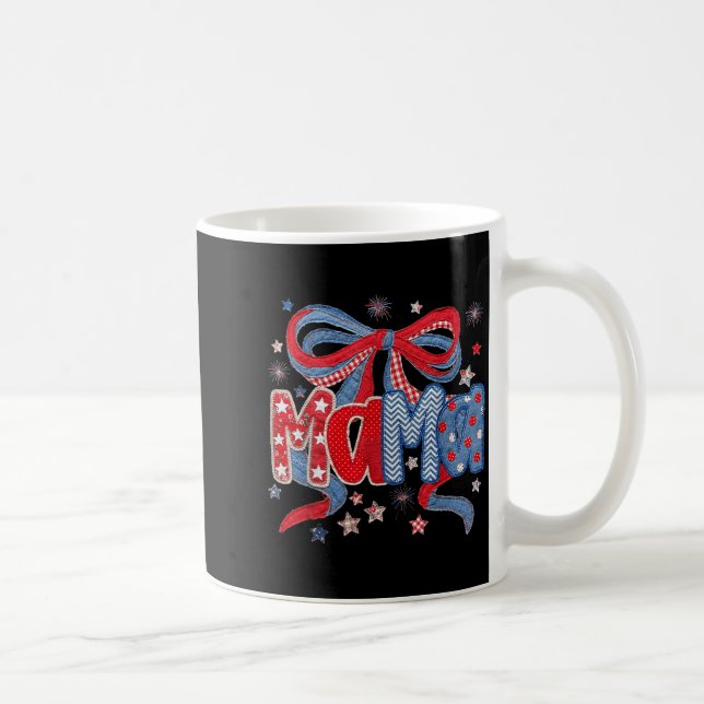 Mama patchwork patriotic coquette bow 4th of july coffee mug (Right)