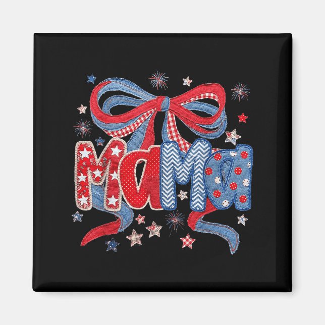 Mama patchwork patriotic coquette bow 4th of july magnet (Front)