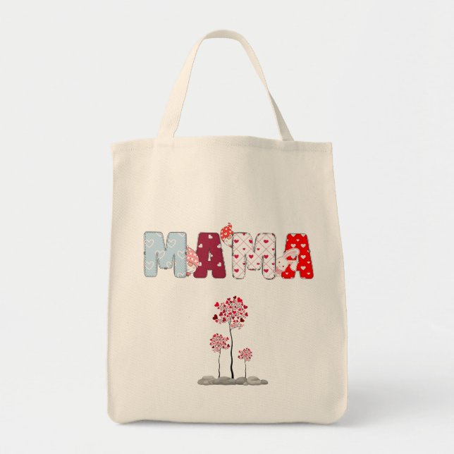 Mama Patchwork Tote – Heart & Floral Mother’s Day  Bag (Front)