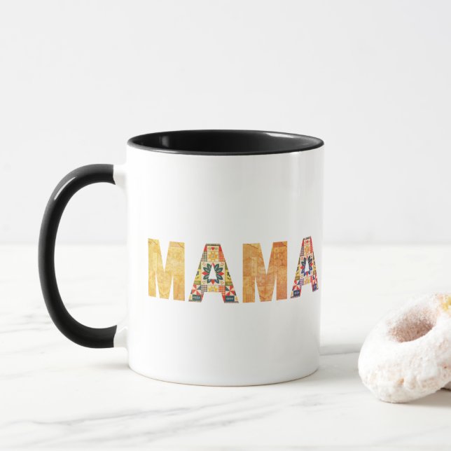 Mama Patchwork Typography Design Mug (With Donut)