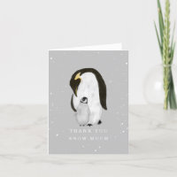 Mama Penguin Grey Winter Neutral Baby Shower Thank