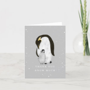 Mama Penguin Grey Winter Neutral Baby Shower Thank Thank You Card